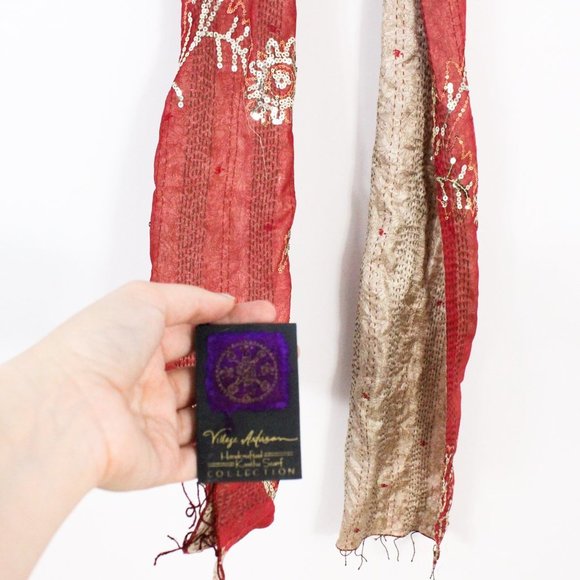 *VILLAGE ARTISAN The Skinny Kantha Scarf in the Warm  Sunset Palette - Picture 7 of 7